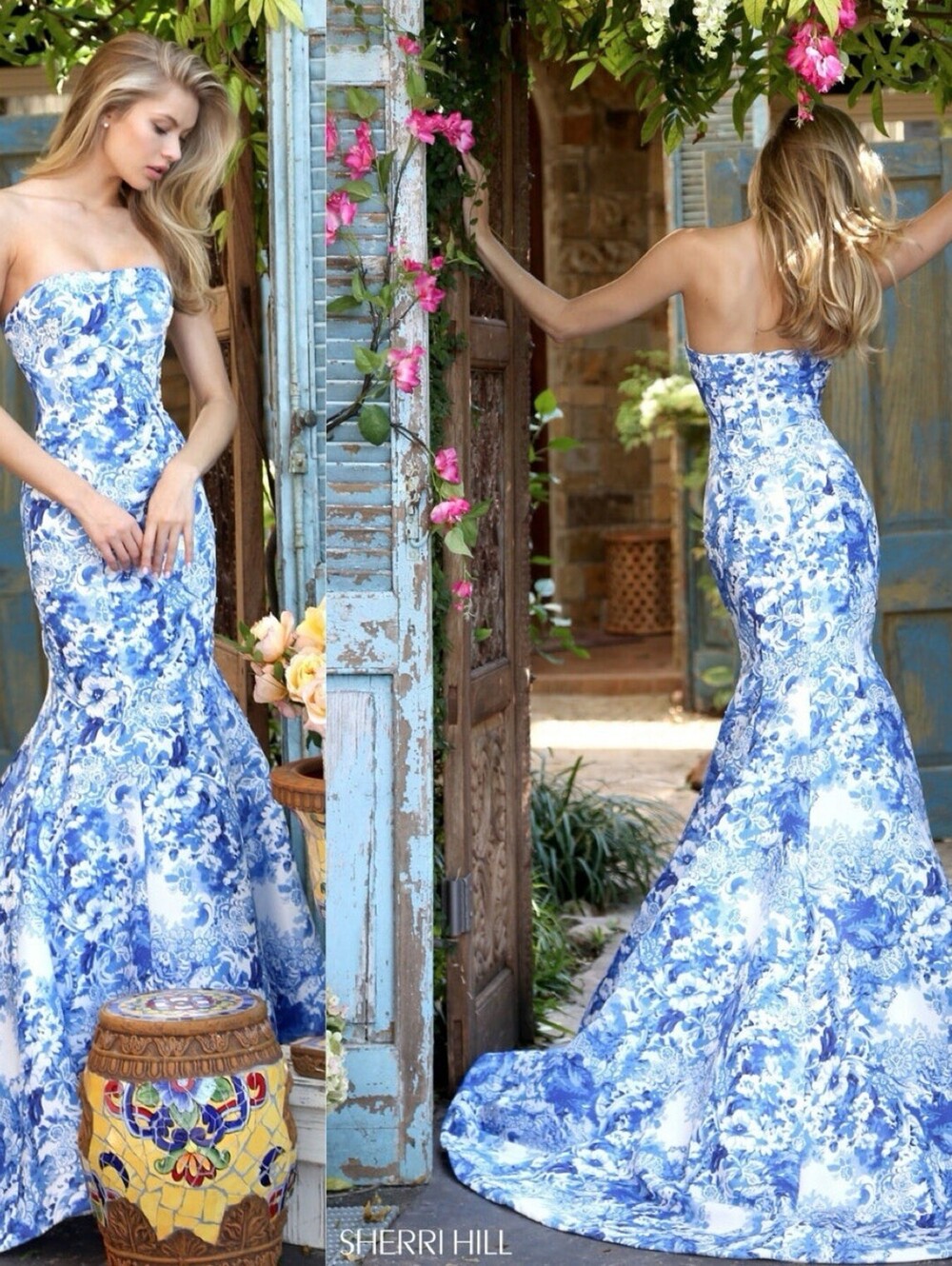 Sherri Hill 51198 Floral Strapless Mermaid Sweetheart Neck Gown Sz 10 *FLAW*